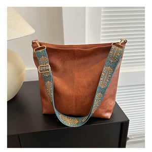 Bohemian Style Large Capacity Shoulder Bag – Vintage Casual Handbag with Wide Strap