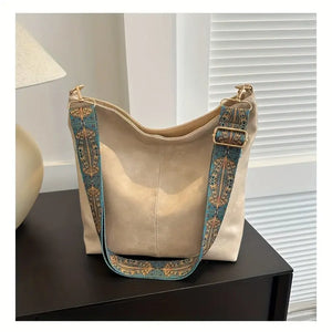 Bohemian Style Large Capacity Shoulder Bag – Vintage Casual Handbag with Wide Strap